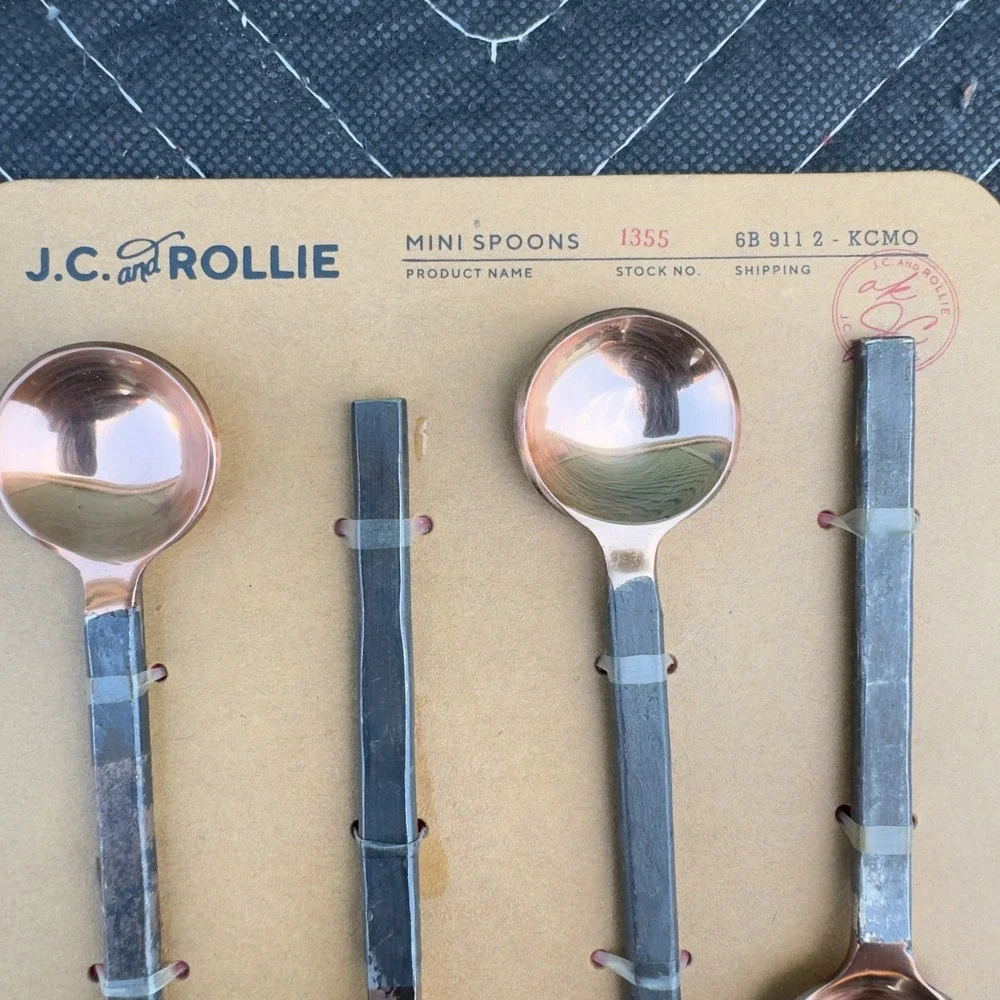 J.C. and Rollie Mini Spoons Set of 8 Copper and Forged Metal Appetizer Spoons